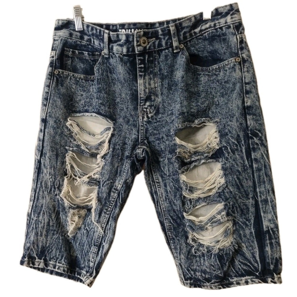 Trillnation Denim Shorts  Men's Size 34 Distressed Acid Washed Ripped  5 Pocket